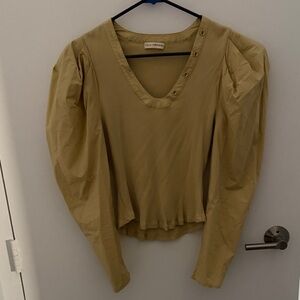 Ulla Johnson Olive Puff-Sleeve V-Neck Blouse